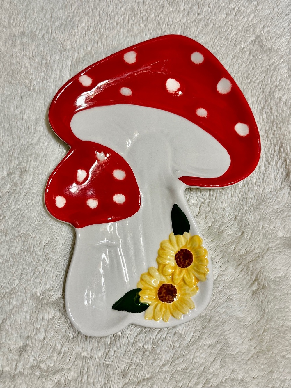 Mushroom Ceramic Dish/Tray w/ Sunflowers